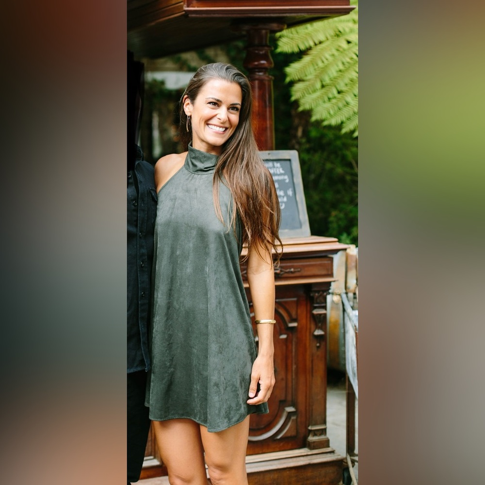Suede, Backless, Planet Blue Dress, Blue Life Days, XS, olive green